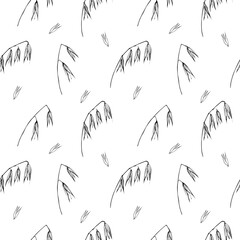 Cute seamless repeating pattern with ears of oats on a white background. Floral ornament with an ear of oats, floral motif.Ornament in a minimalist style.Drawn by hand.