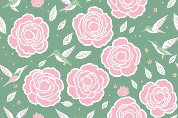 Seamless pattern of a beautiful peonies on pastel background, generative ai. Minimal flowers concept with no shadows. Abstract backdrop. Top view