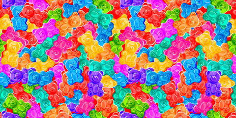 Rainbow gummy bears. Seamless pattern. Texture for fabric, wallpaper, decorative print	 - 577196686