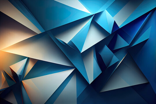 Modern abstract blue background design with triangle diamond and squares shapes in random geometric pattern