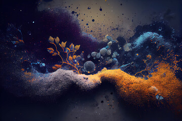 Obraz premium Abstract background. A painting of a plant with orange and blue colors