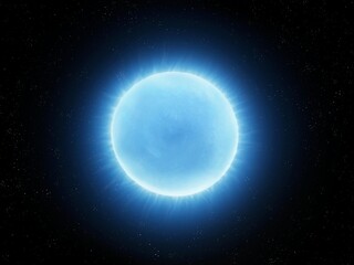 Fototapeta na wymiar Blue giant star in deep space. Hot surface of a young star. Alien sun isolated on black background.