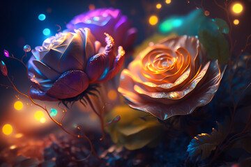 Naklejka na ściany i meble Beatiful roses under the spectrum of beautiful light