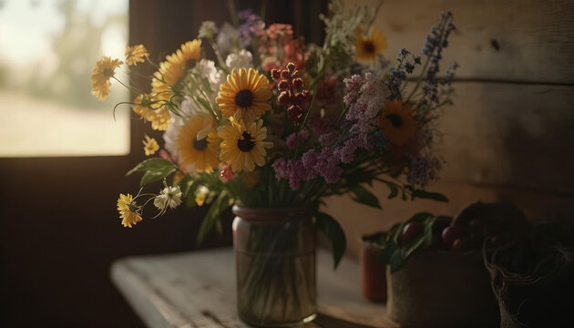 "Bouquet of Wildflowers" - a rustic and natural wallpaper background featuring an image of a diverse and vibrant bouquet of wildflowers