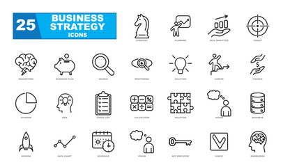 Business strategy icons collection. Creative business solutions related icon set.