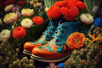 Psychedelic flower garden in platform shoes 