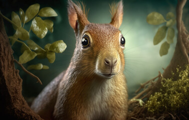 Curious squirrel in the forest