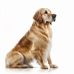 Cute nice red dog breed golden retriever isolated on white close-up, beautiful pet, fluffy curly dog	