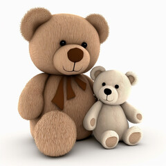Old vintage retro toy teddy bears white and brown isolated on white close-up