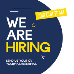 We are hiring recruitment design poster. Modern brush lettering with colorful background. We are hiring banner or poster template. Trendy vector illustration