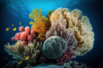illustration, corals and sponges in the ocean, ai generative