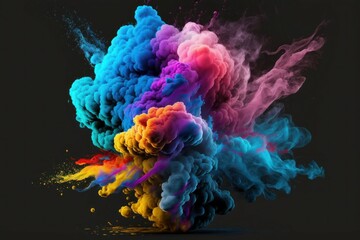 Splash of colorful Indian powder or Holi paints. Holiday Holi festival concept. AI generated, human enhanced