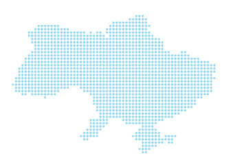 Map of Ukraine - vector template of an international world map. Vector flat illustration on a blue background. Top view of the land of Ukraine