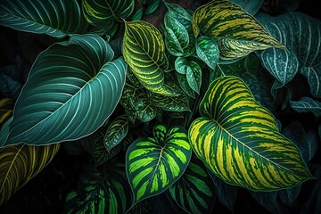 illustration, green leaves on plants, ai generative