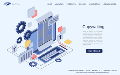 Copywriting, editing, journalism, publication flat 3d isometric vector concept illustration