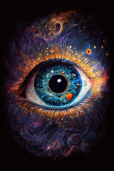 Eye of Providence in Cosmic Space Illuminati Abstract concept Deep Cosmos Background