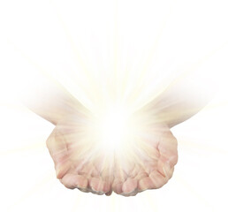 Sending you Pure Healing Energy - female open cupped hands isolated on white background with a...