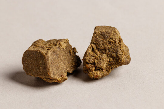 Detail of medical marijuana extraction hash cannabis pollen hashish, texture closeup