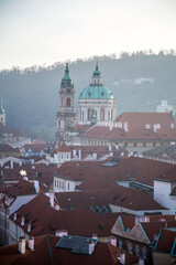 the old town of prague in the haze