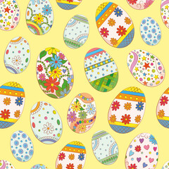 Seamless background for the holiday of Easter. Cute cartoon vector easter eggs, easter flat design set. Happy Easter