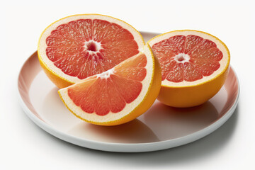 Fototapeta na wymiar Grapefruit Slices on White Background - Fruit Division - Generative AI