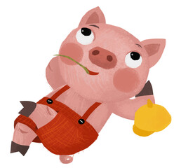 cartoon scene with farmer funnt pig rancher isolated illustration for children