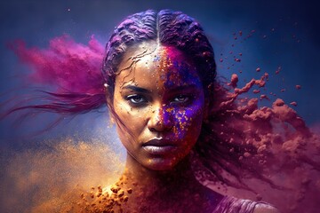 Colorful abstract portrait of African American woman. Generative AI illustration poster