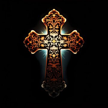 Large cross on a black background. Illustration