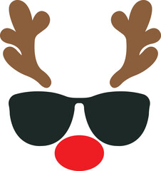 Rudolph reindeer nose and antlers silhouette with glasses. Christmas time. © Dennise