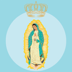 Our Lady of Guadalupe with crown, Virgin Religion, Virgen De Guadalupe, Feast of the Virgin of Guadalupe, Catholicism, Basilica, Cathedral - obrazy, fototapety, plakaty