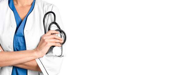 woman working as doctor with stethoscope