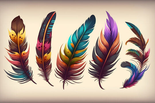Rooster feathers. Indian rooster bright color feathers. Generative AI