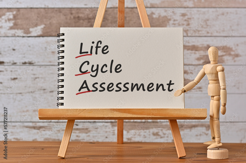 Aufkleber there is notebook with the word life cycle assessment. it is an eye-catching image.