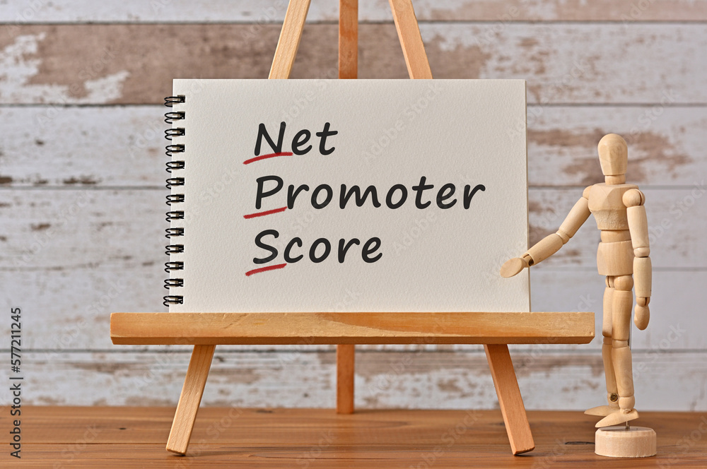 Poster there is notebook with the word net promoter score. it is an eye-catching image.