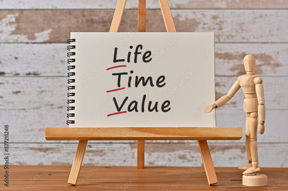 Poster there is notebook with the word life time value. it is an eye-catching image.