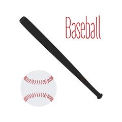 Baseball bat and ball. Flat style illustration. Vector illustration