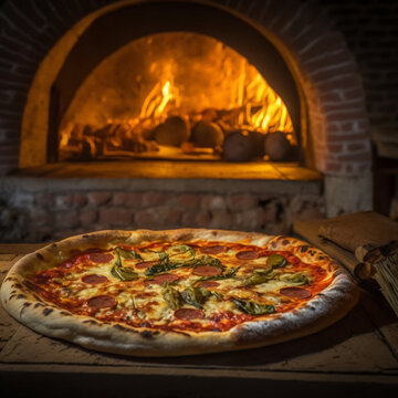 Pizza grande feita no forno &agrave; lenha criado por IA