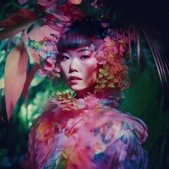 Asian beauty ethereal flowers abstract aesthetic filtre Generative AI