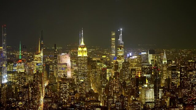 Aerial view over Midtown Manhattan at night - travel photography