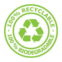 RECYCLABLE AND BIODEGRADABLE SEAL ICON WITH THREE ARROWS SYMBOL, PNG