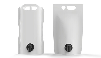 Two different stand up barrel pouch with tap spout transparent background high quality details - 3d rendering