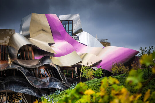 modern hotel of Marques de Riscal in Elciego, Basque Country, Spain. Designed by Frank Gehry  in 2007.
