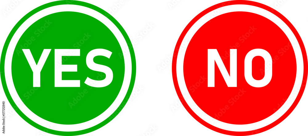 Poster icon set of yes and no or accept and decline or approved and rejected signs with text in green and r