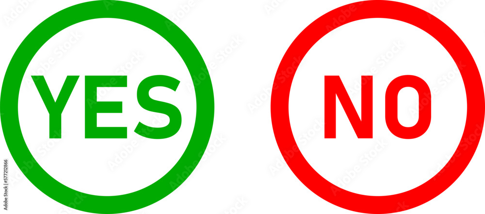 Poster icon set of yes and no or accept and decline or approved and rejected signs with text in green and r