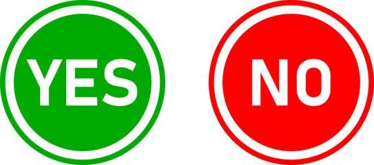 Icon Set of Yes and No or Accept and Decline or Approved and Rejected Signs with Text in Green and Red Circles. Vector Image.