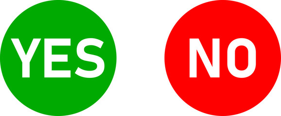 Icon Set of Yes and No or Accept and Decline or Approved and Rejected Signs with Text in Green and Red Circles. Vector Image.