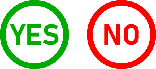 Icon Set of Yes and No or Accept and Decline or Approved and Rejected Signs with Text in Green and Red Circles. Vector Image.