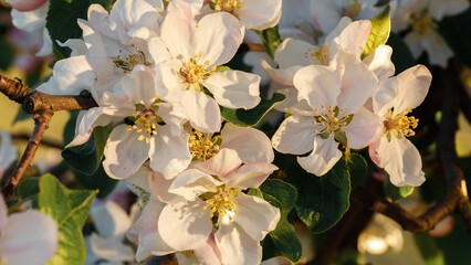 White apple blossoms in the evening light