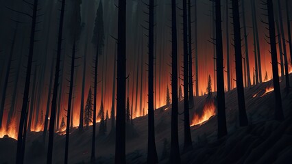 Naklejka premium Wildfire catastrophe illustration. The forest is on fire.