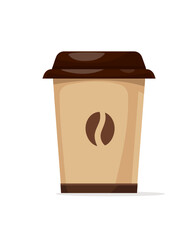 Paper cup for hot drink with Morning coffee espresso arabica in grains to takeaway. Isolated white background. Flat. Vector illustration